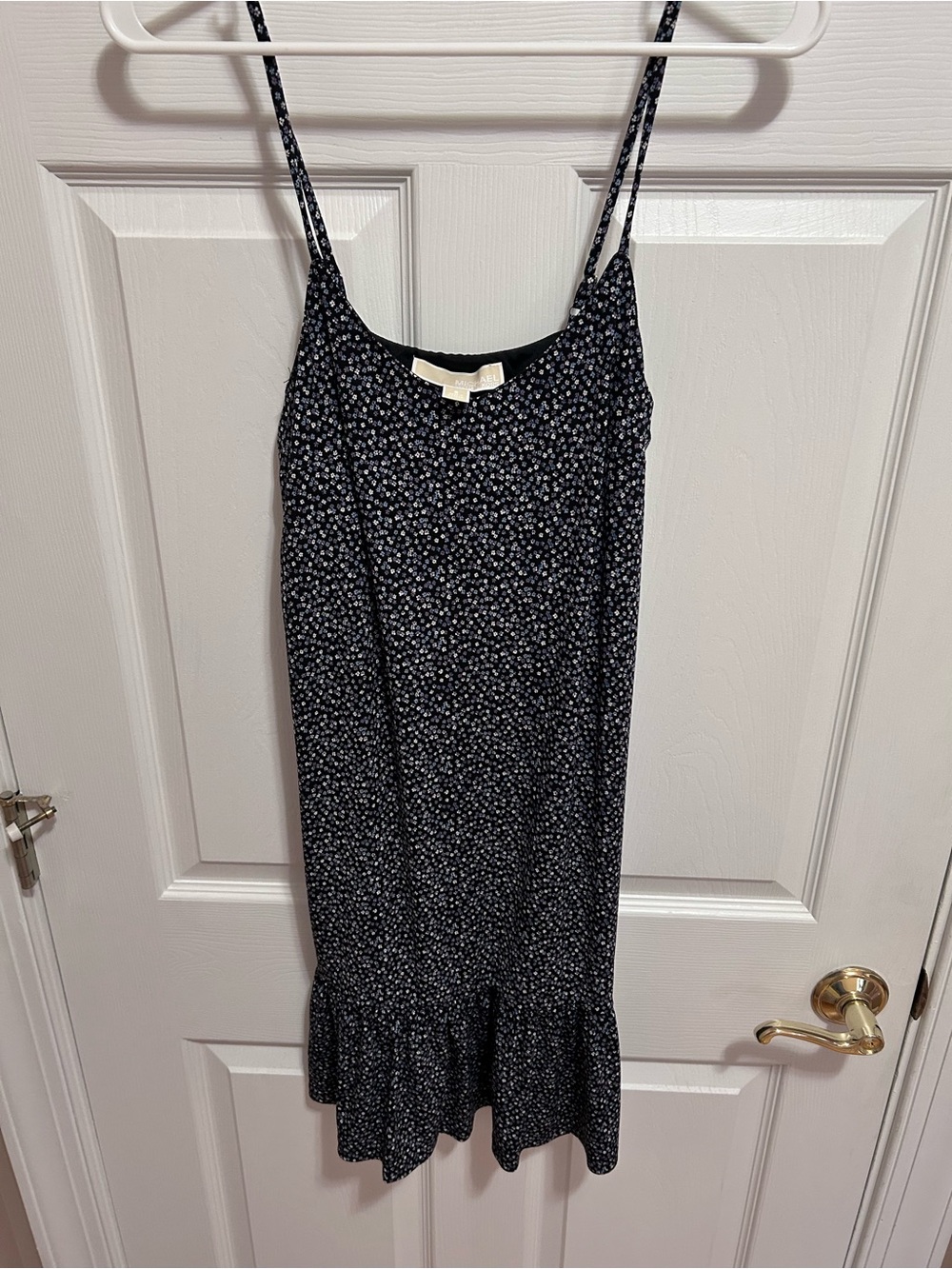 Black and blue Floral Slip Dress with Ruffle Hem
